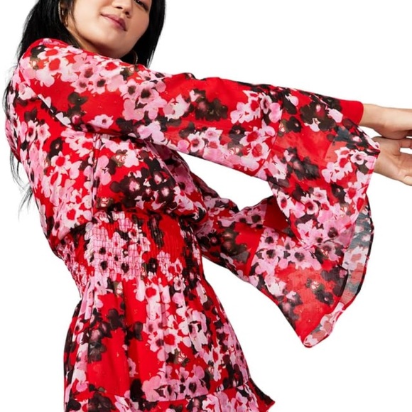 NWT - Taylor Women's Floral-Print Bell-Sleeve Tiered A-Line Dress - Picture 2 of 5